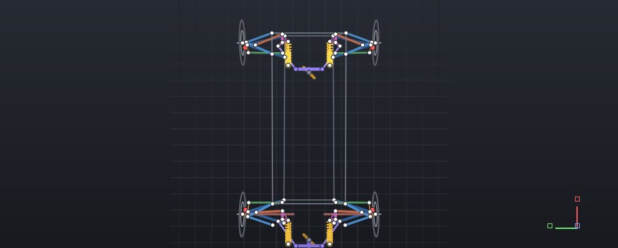 HFG viewport, plan view of the example vehicle's four corners